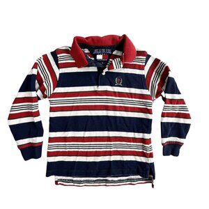Tommy Hilfiger Rugby Shirt Boys 4 Striped Long Sleeve Crest Preppy Y2K Streetwea